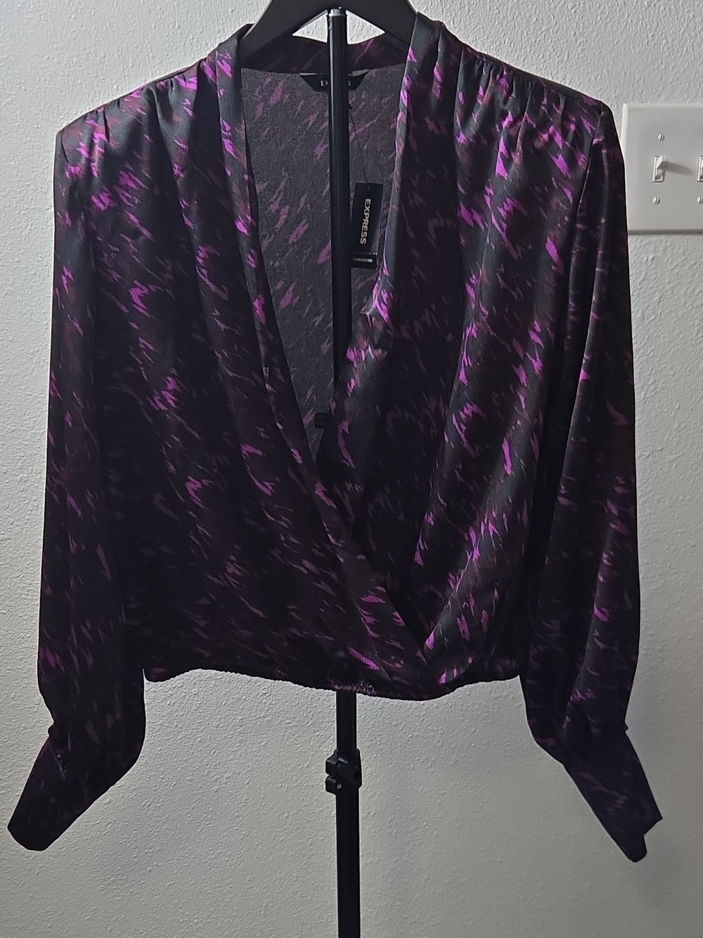 Express Purple Patterned Wrap Blouse - Women's Top